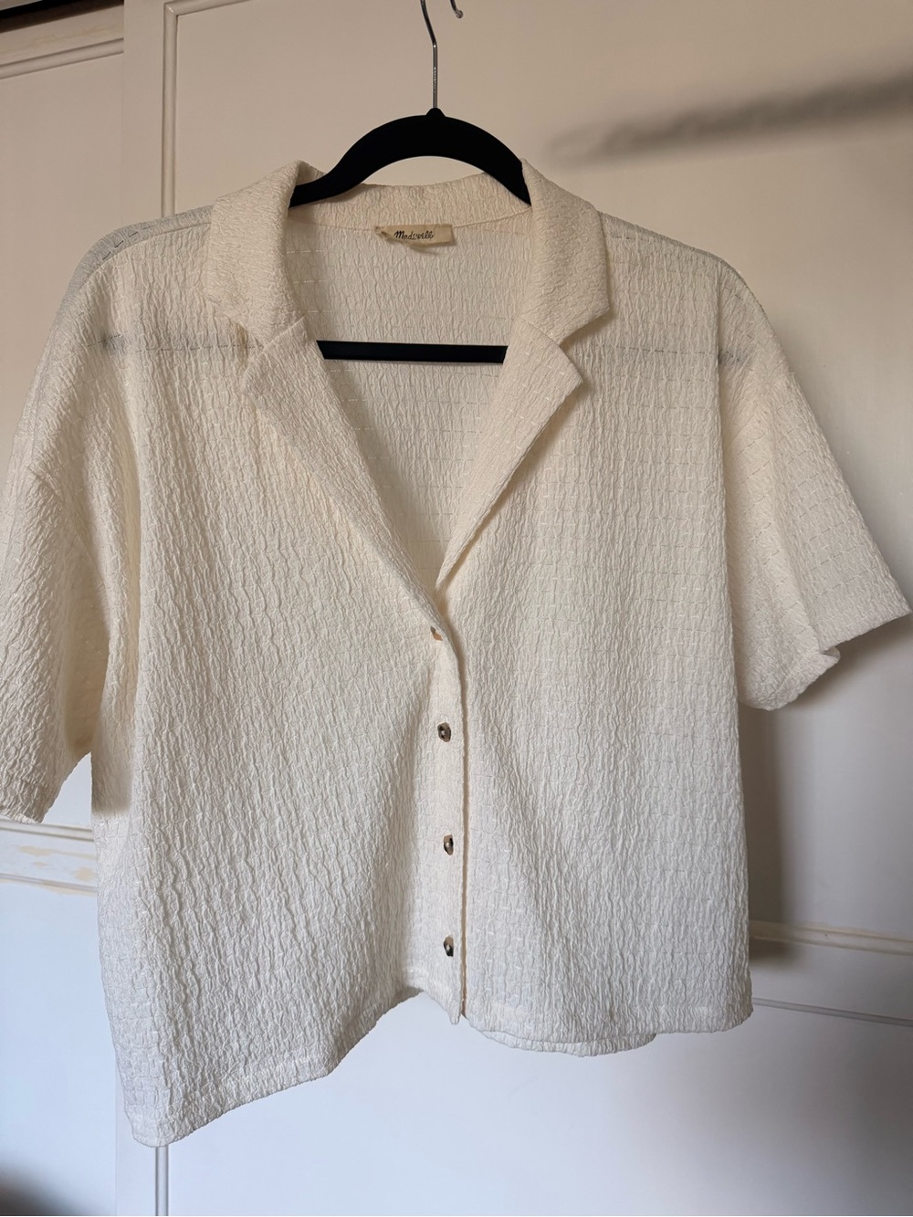 Madewell Cream Short-Sleeve Textured Button-Front Shirt